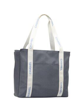 CHANEL Sports Tote Bag Nylon Gray White CC